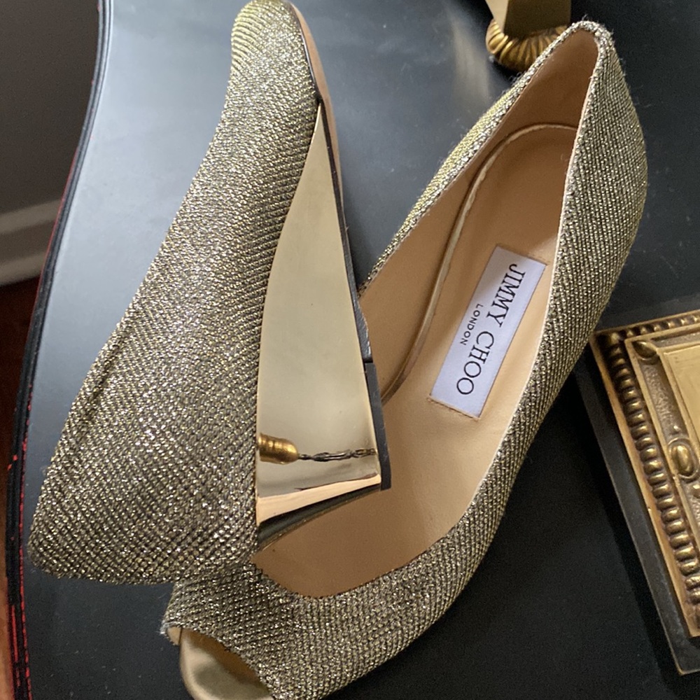 Jimmy Choo Gold Peep Toe Heels